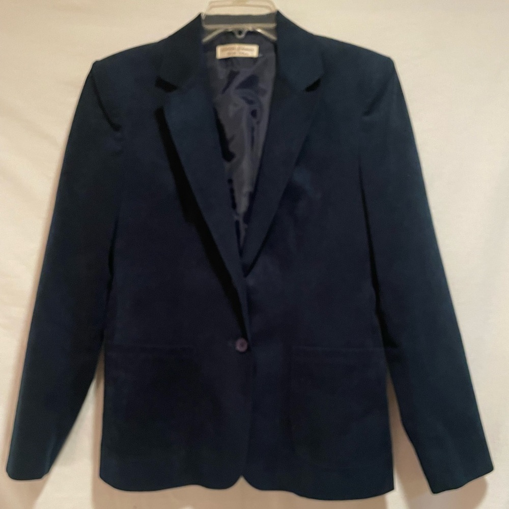 Vintage Women's Navy Single-Button Ultra suede Blazer - Tailored Suit Jacket